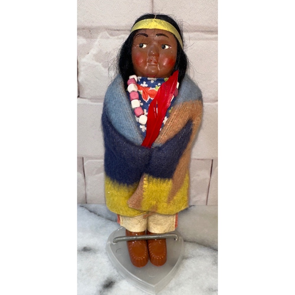 Vintage Skookum Bully Good Indian Doll 7 Inch Wool Blanket Hand Painted Figure